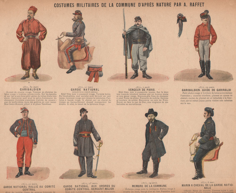 PARIS COMMUNE 1871 Costumes Militaires.Garibaldien Vengeur Comité Central c1873